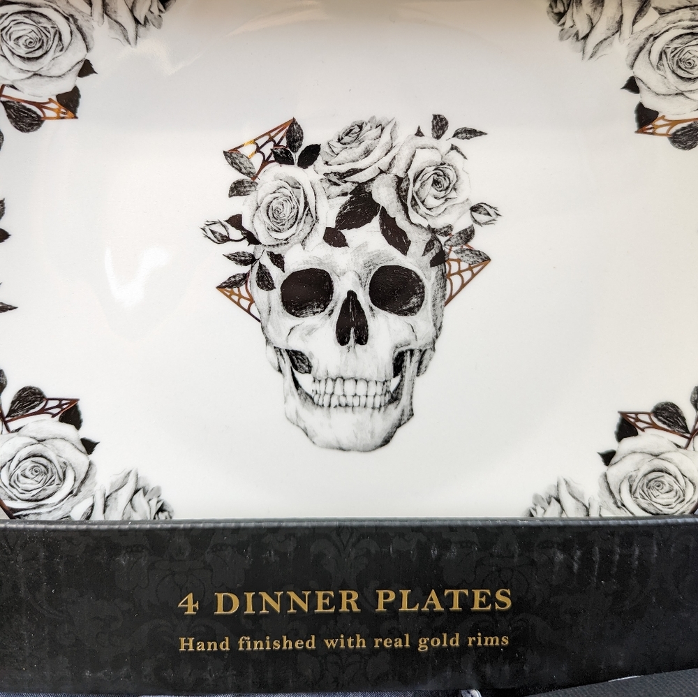 Eaton fine dining floral skull dinner plates